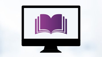 Image of a stylised open purple book on a computer screen