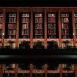 Enlighten illumination showing bookshelves on National Library building