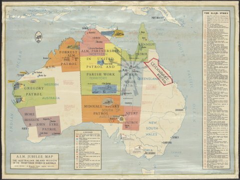 Map of Australia showing areas patrolled by Australian Inland Mission (A.I.M.) 