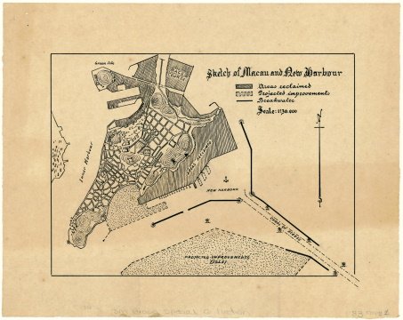 Manuscript map of Macau on architect's tracing paper 