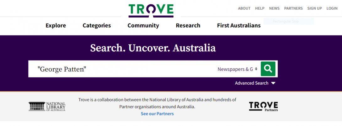 Trove search bar with text George Patten