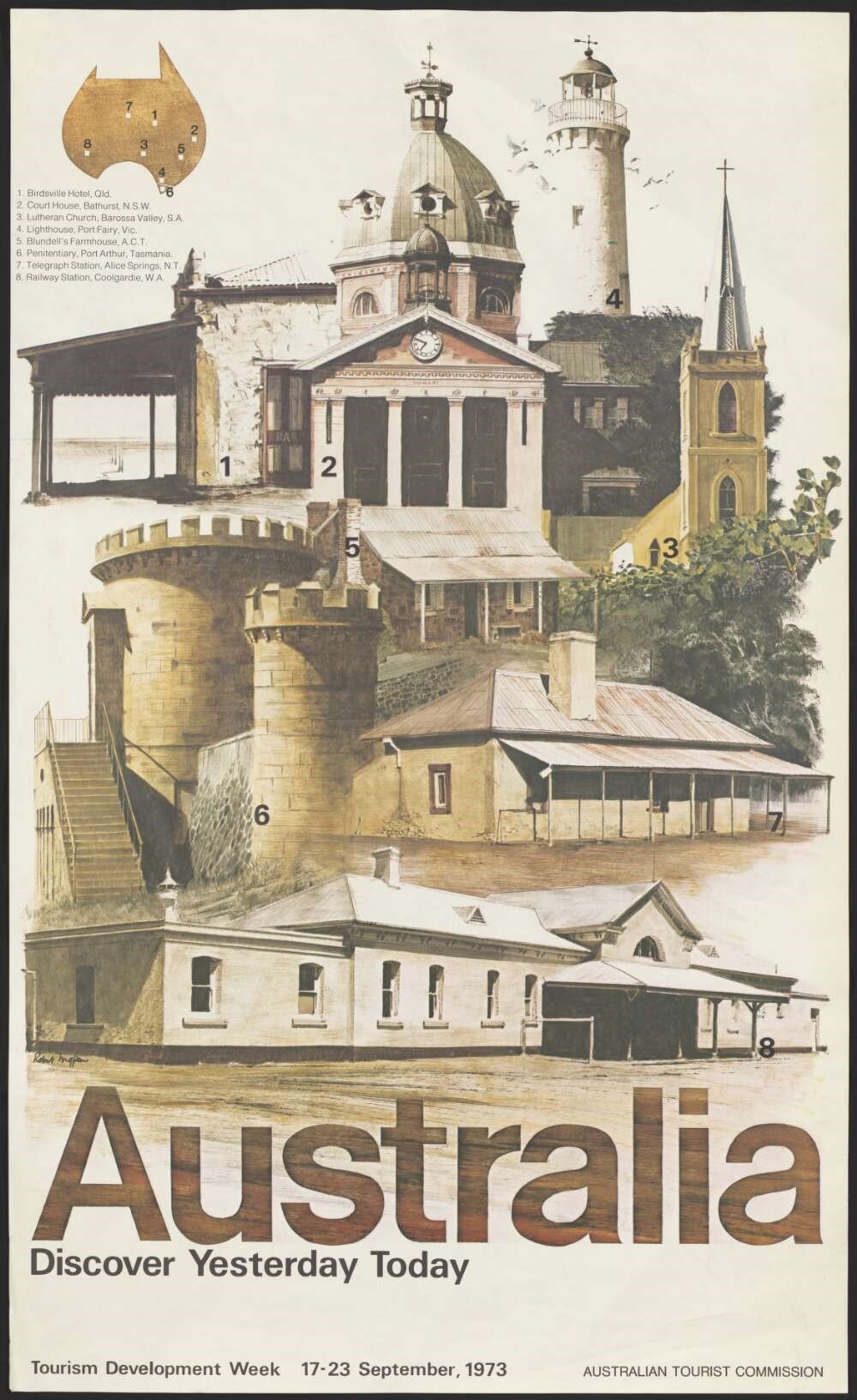 Poster with illustrations of Australian government buildings