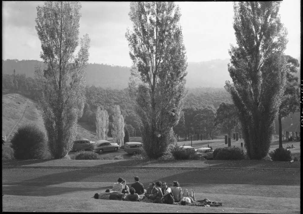 A group of people enjoy a picnic in Sylvan Reservoir