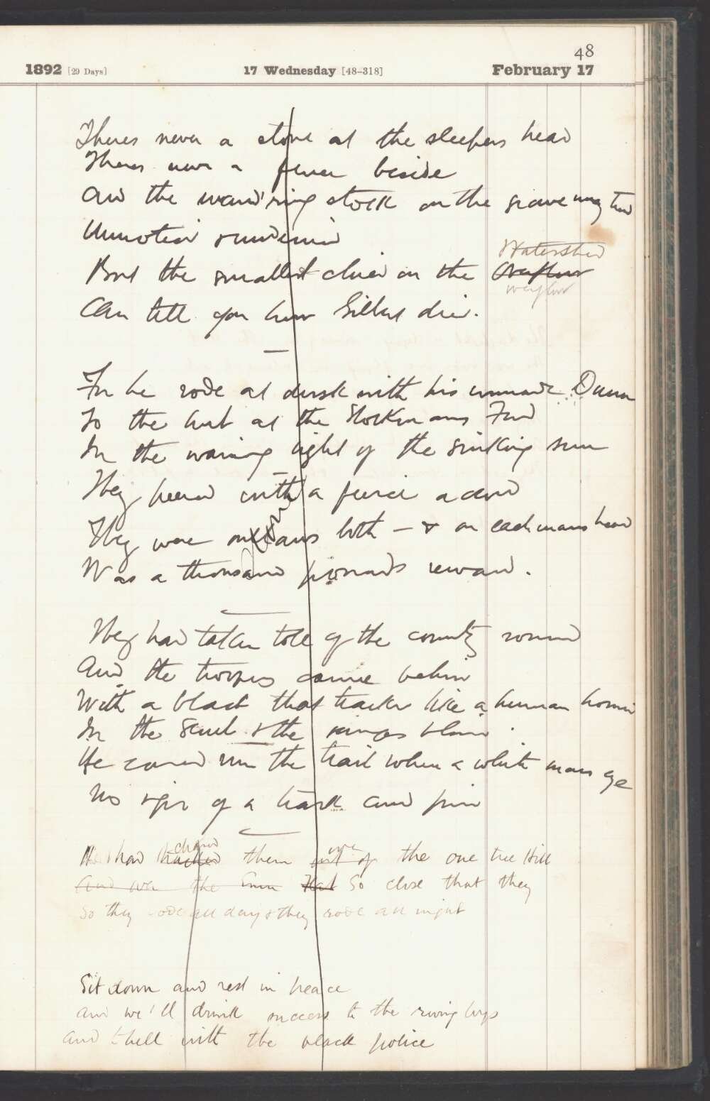 A snapshot of a handwritten diary entry on February 17, 1892