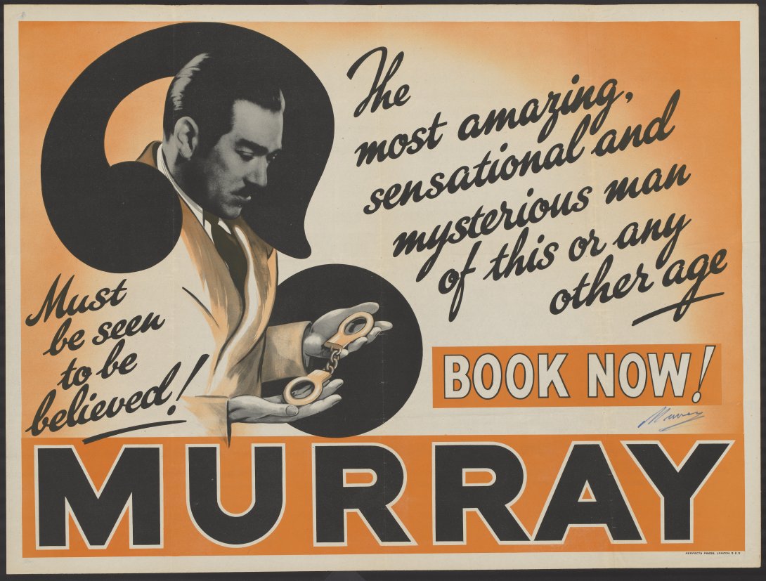 Poster in orange and beige tones advertising a magic show by 'Murray'. 
