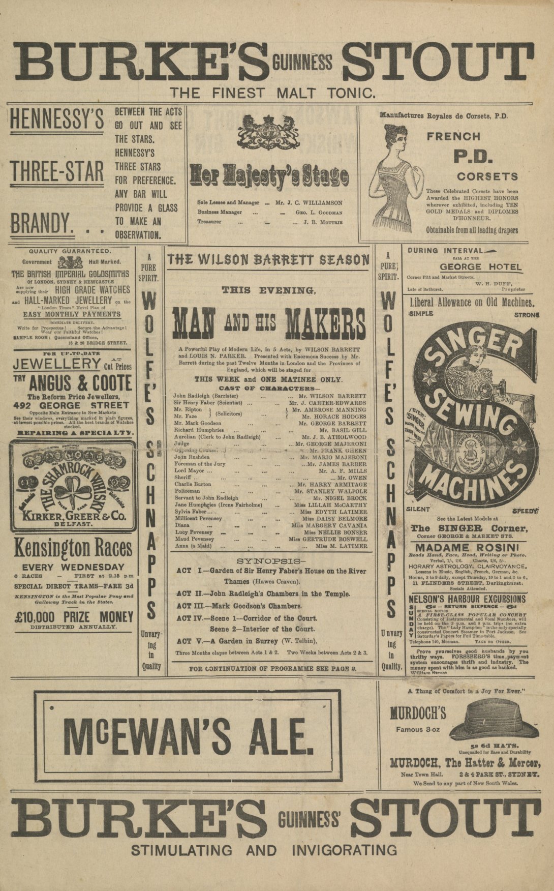 A large printed newspaper page contains ads for many products including alcohol and sewing supplies
