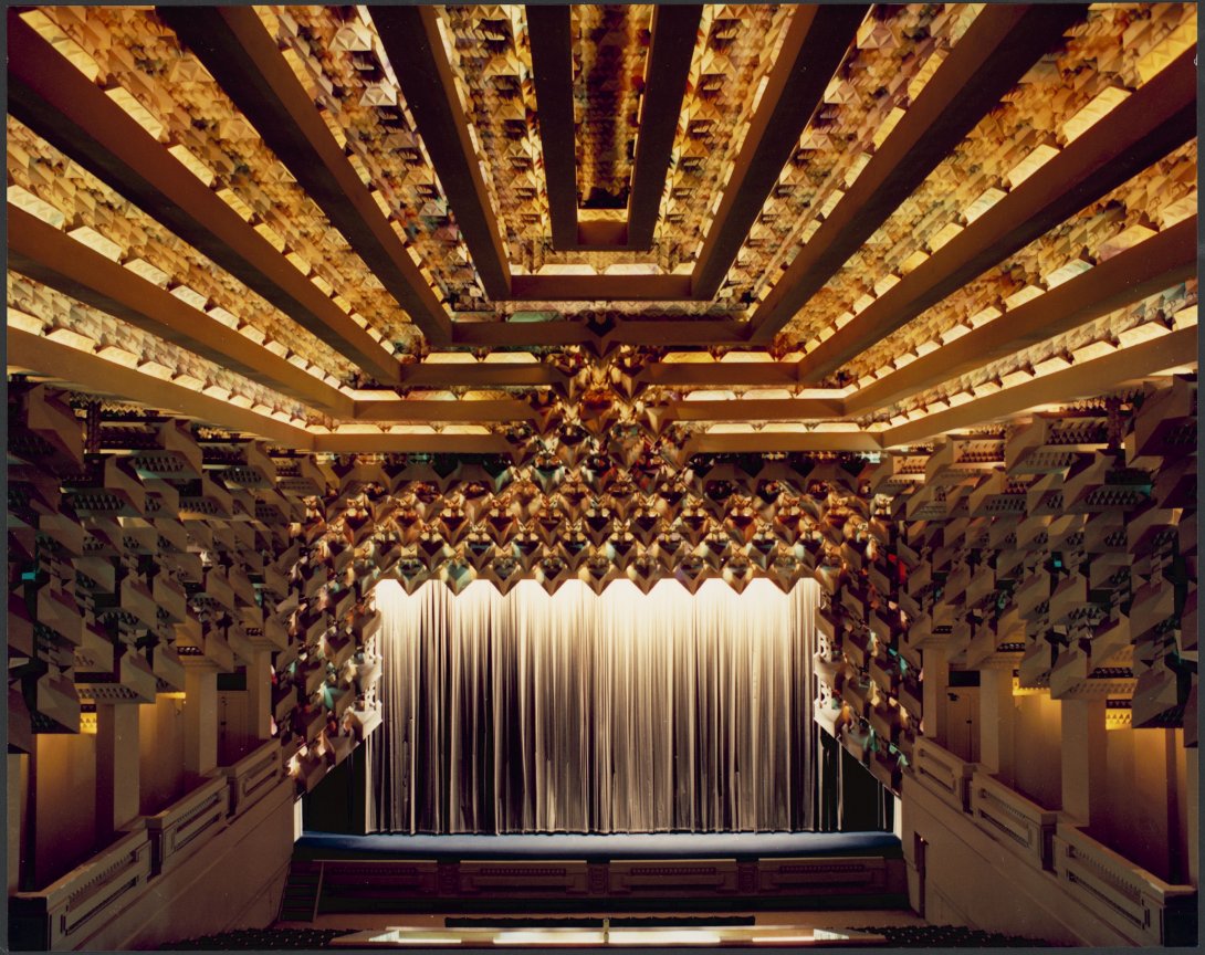 Sievers, Wolfgang. (1975). Interior of Capitol Theatre, Capitol House, Melbourne : ceiling designed by Marion Mahoney Griffin, 1975 nla.obj-143534163