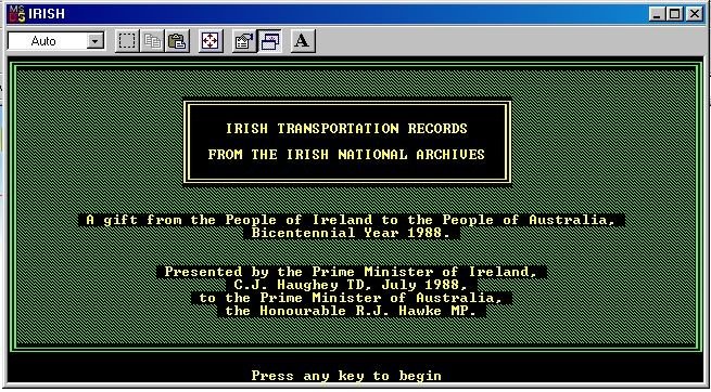 A screen capture shows an old fashion digital interface for the Irish Transportation Records