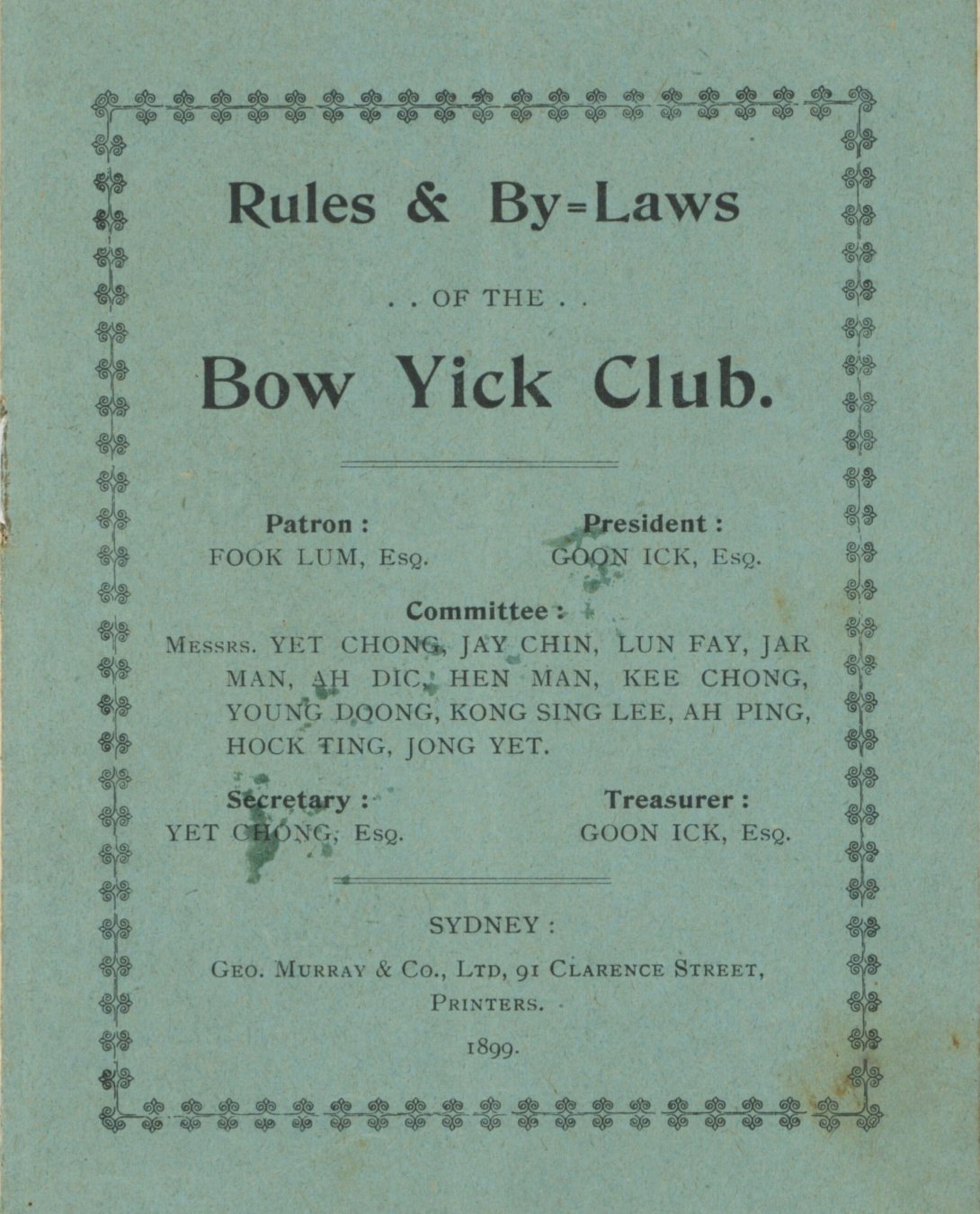 Rules & By-Laws of the Bow Yick Club, 1899 nla.obj-1710433206 