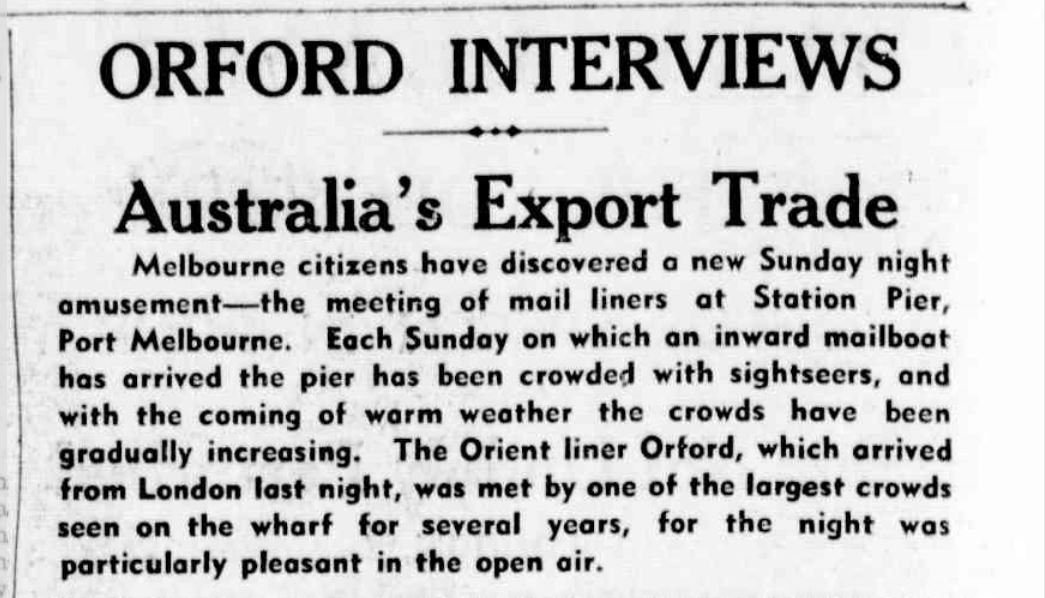 Newspaper print describing the arrival of a ship