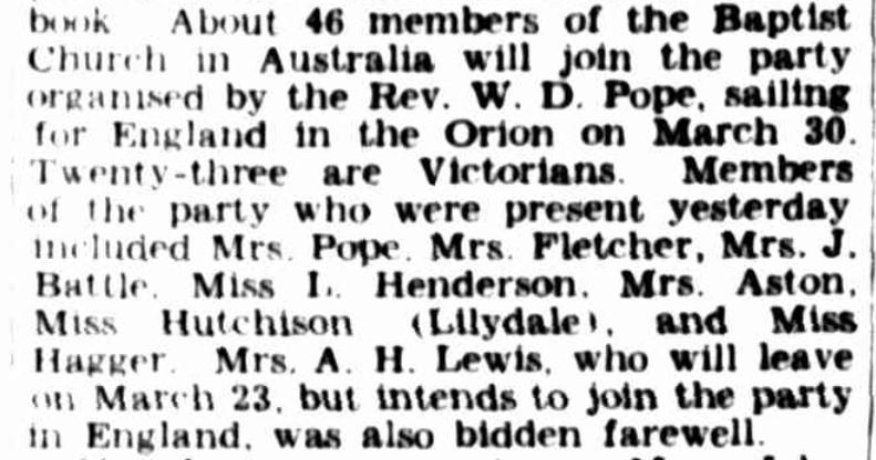 Newspaper print describing the Baptist Church's coronation attendance