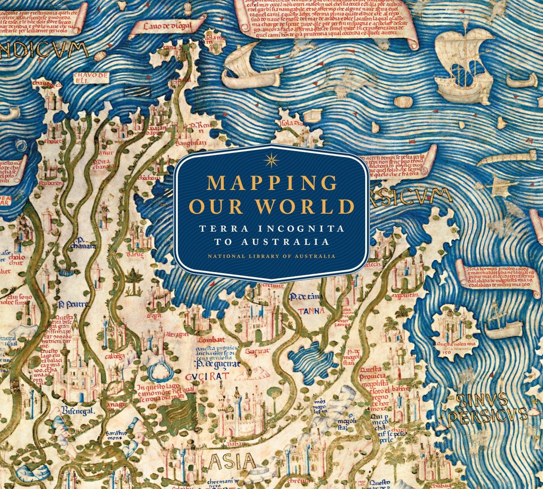 Mapping Our World book cover. An old style map in red, blue and sepia tones.