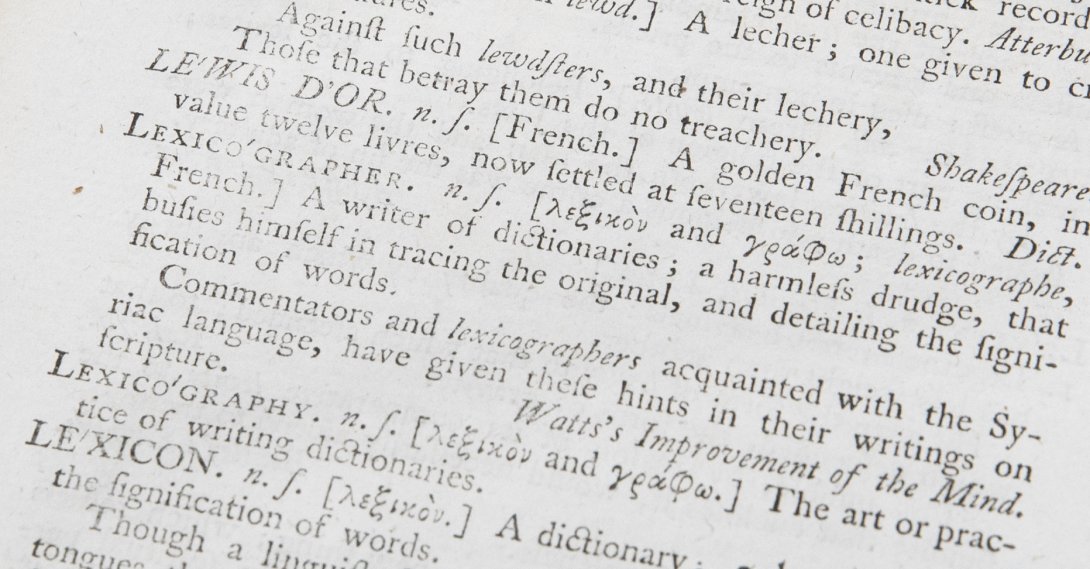Close up of old dictionary with definition of words starting with 'L'