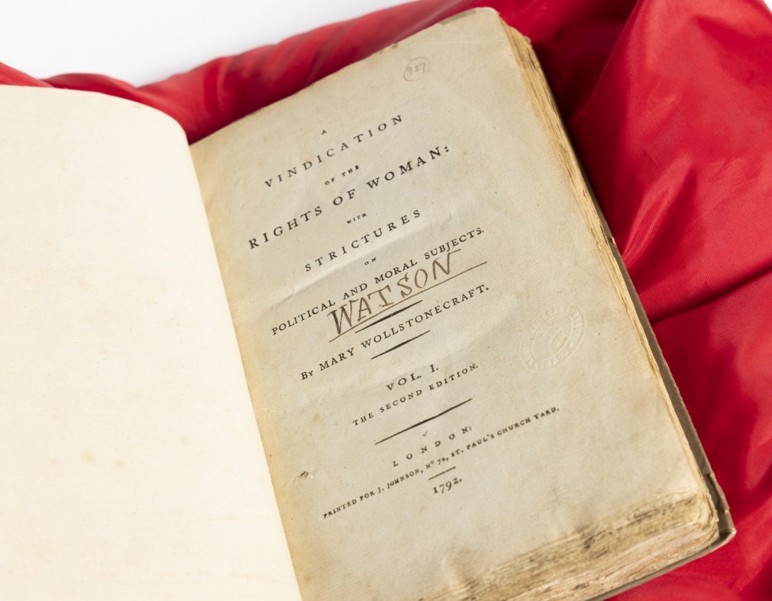 A photograph of the title page of the second edition of Mary Wollstonecraft's A Vindication of the Rights of Woman