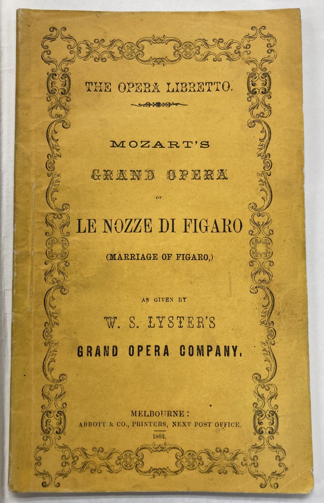 Image of a yellow booklet, a libretto, dating from the 1860s