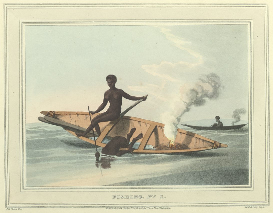 Fishing No. 1, Plate in Field sports &amp;c. &amp;c. of the Native Inhabitants of New South Wales by John Heaviside Clark 