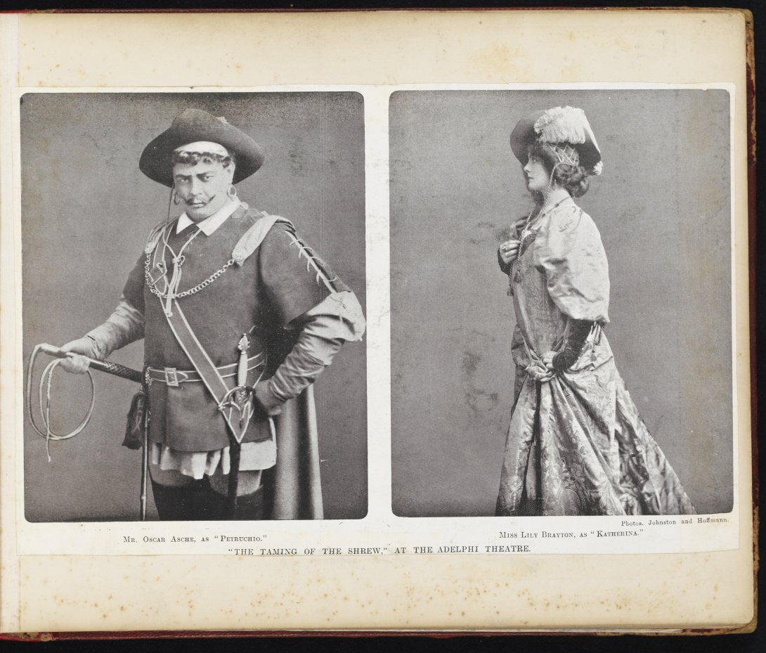 Oscar Asche and Lily Brayton as Petrouchio and Katherina in The Taming of the Shrew, from a scrapbook compiled by Maysie Hailes, nla.obj-943219417 of the Shrew, from the Oscar