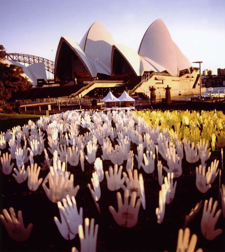 Sea of Hands with the Sydney Opera House in the Background During Corroboree